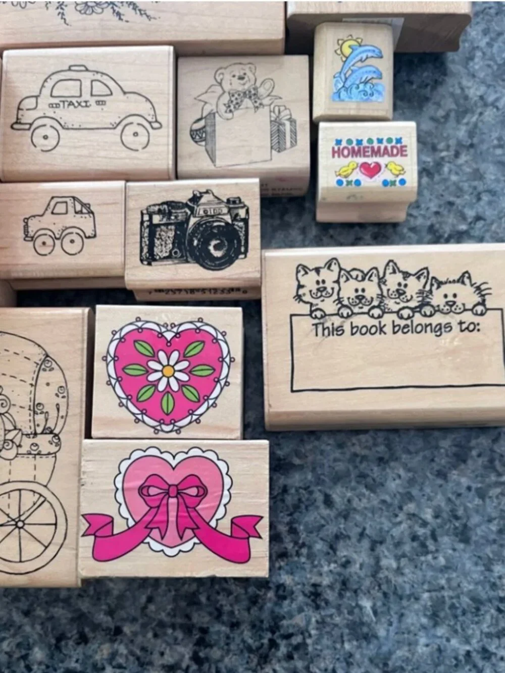 Vintage Wooden Stamp Collection - Natural Wood Color
